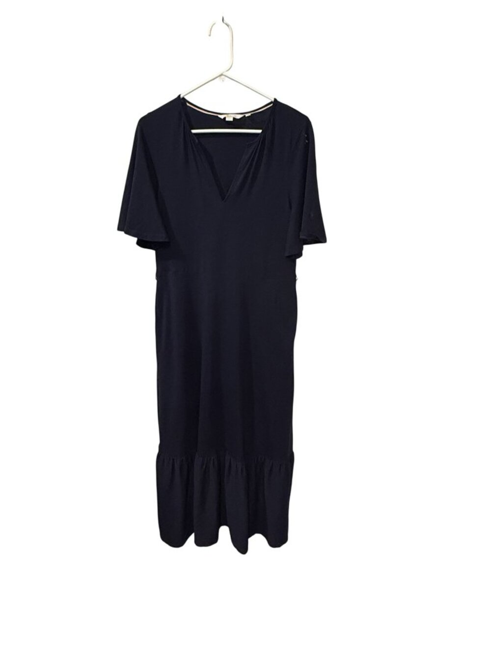 Boden Navy Midi Dress With V-Neckline & Ruffled Hem size 10